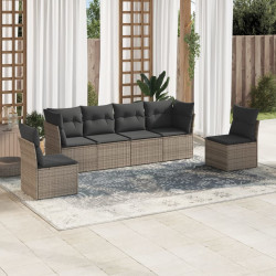 6 Pcs conjunto sofás de jardim com almofadões vime cinzento