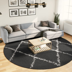 Tapete shaggy de pelo alto pamplona ø 280 cm preto e creme