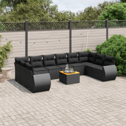 11 Pcs conjunto sofás de jardim c/ almofadões vime PE preto