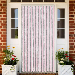 Cortina anti-insetos 100x230 cm chenille cinza-prateado e rosa