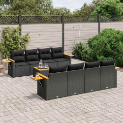 9 Pcs conjunto de sofás p/ jardim c/ almofadões vime PE preto
