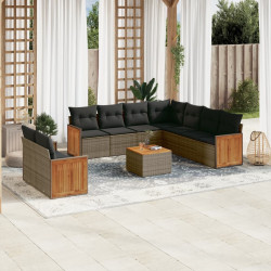 10 Pcs conjunto sofás de jardim c/ almofadões vime PE cinzento