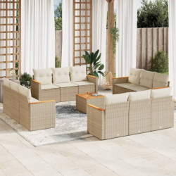 13 Pcs conjunto de sofás p/ jardim com almofadões vime PE bege