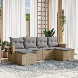 6 Pcs conjunto de sofás p/ jardim com almofadões vime PE bege