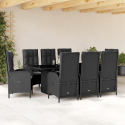 9 Pcs conjunto de jantar p/ jardim c/ almofadões vime PE preto