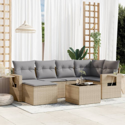 7 Pcs conjunto de sofás p/ jardim com almofadões vime PE bege