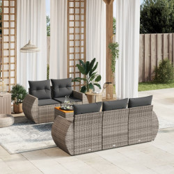 6 Pcs conjunto sofás de jardim com almofadões vime cinzento