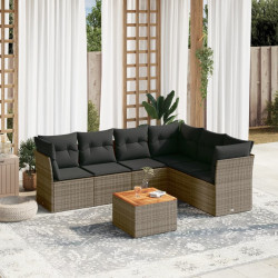 7 Pcs conjunto sofás p/ jardim c/ almofadões vime PE cinzento