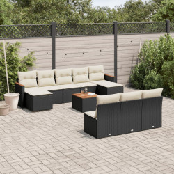 11 Pcs conjunto sofás de jardim c/ almofadões vime PE preto