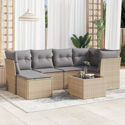 7 Pcs conjunto de sofás p/ jardim com almofadões vime PE bege