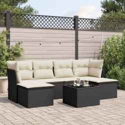 7 Pcs conjunto de sofás p/ jardim c/ almofadões vime PE preto