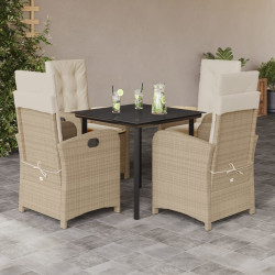 5 Pcs conjunto de jantar p/ jardim com almofadões vime PE bege