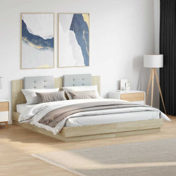 Estrutura cama c/ cabeceira/luzes LED 200x200cm carvalho sonoma