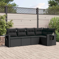 5 Pcs conjunto sofás de jardim com almofadões vime PE preto