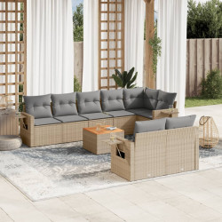 9 Pcs conjunto de sofás p/ jardim com almofadões vime PE bege