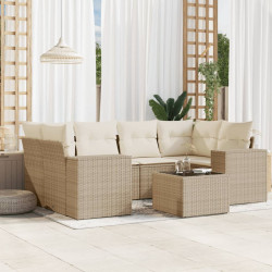 7 Pcs conjunto de sofás p/ jardim com almofadões vime PE bege
