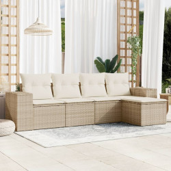 5 Pcs conjunto de sofás p/ jardim com almofadões vime PE bege