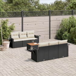 7 Pcs conjunto de sofás p/ jardim c/ almofadões vime PE preto