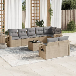 9 Pcs conjunto de sofás p/ jardim com almofadões vime PE bege