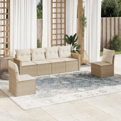 6 Pcs conjunto de sofás p/ jardim com almofadões vime PE bege