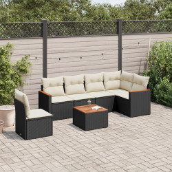 7 Pcs conjunto de sofás p/ jardim c/ almofadões vime PE preto