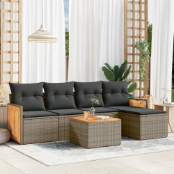 6 Pcs conjunto sofás de jardim com almofadões vime cinzento
