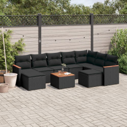10 Pcs conjunto sofás de jardim c/ almofadões vime PE preto