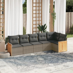 6 Pcs conjunto sofás de jardim com almofadões vime cinzento
