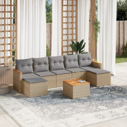 8 Pcs conj. sofás jardim c/ almofadões vime PE bege misturado