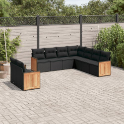 9 Pcs conjunto de sofás p/ jardim c/ almofadões vime PE preto