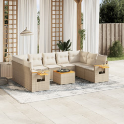 10 Pcs conjunto de sofás p/ jardim com almofadões vime PE bege