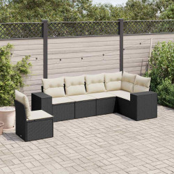 6 Pcs conjunto sofás de jardim c/ almofadões vime PE preto
