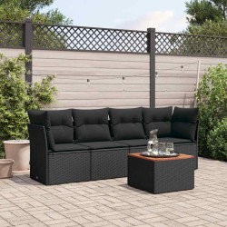 5 Pcs conjunto sofás de jardim com almofadões vime PE preto
