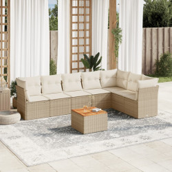 8 Pcs conjunto de sofás p/ jardim com almofadões vime PE bege