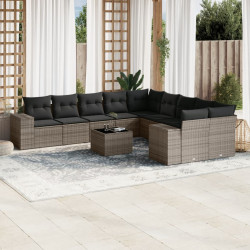 11 Pcs conjunto sofás de jardim c/ almofadões vime PE cinzento