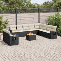 11 Pcs conjunto sofás de jardim c/ almofadões vime PE preto