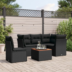 6 Pcs conjunto sofás de jardim c/ almofadões vime PE preto