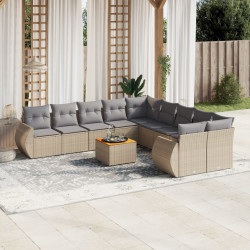 11 Pcs conjunto sofás de jardim c/ almofadões vime PE bege