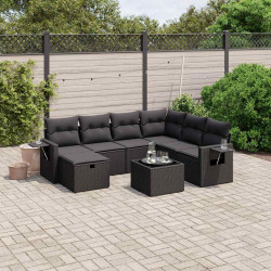 8 Pcs conjunto sofás de jardim com almofadões vime PE preto
