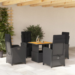 5 Pcs conjunto de jantar p/ jardim c/ almofadões vime PE preto