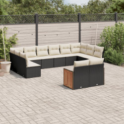12 Pcs conjunto de sofás de jardim c/ almofadões vime PE preto
