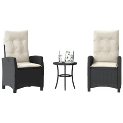 3 Pcs conjunto de bistrô com almofadões vime PE preto