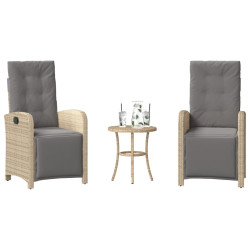 3 Pcs conjunto bistrô com almofadões vime PE bege misturado