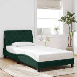Estrutura de cama sem colchão 100x200 cm veludo verde-escuro