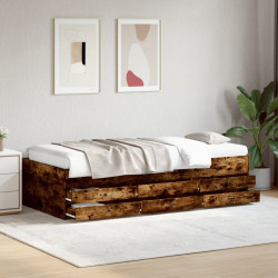 Sofá-cama com gavetas sem colchão 75x190 cm carvalho fumado