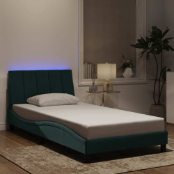 Estrutura de cama com LED sem colchão hanko 100x200 cm veludo verde-escuro