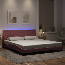 Estrutura de cama com LED sem colchão hanko 180x200 cm veludo rosa