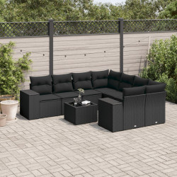 9 Pcs conjunto de sofás p/ jardim c/ almofadões vime PE preto