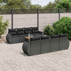 9 Pcs conjunto de sofás p/ jardim c/ almofadões vime PE preto