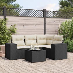 5 Pcs conjunto sofás de jardim com almofadões vime PE preto